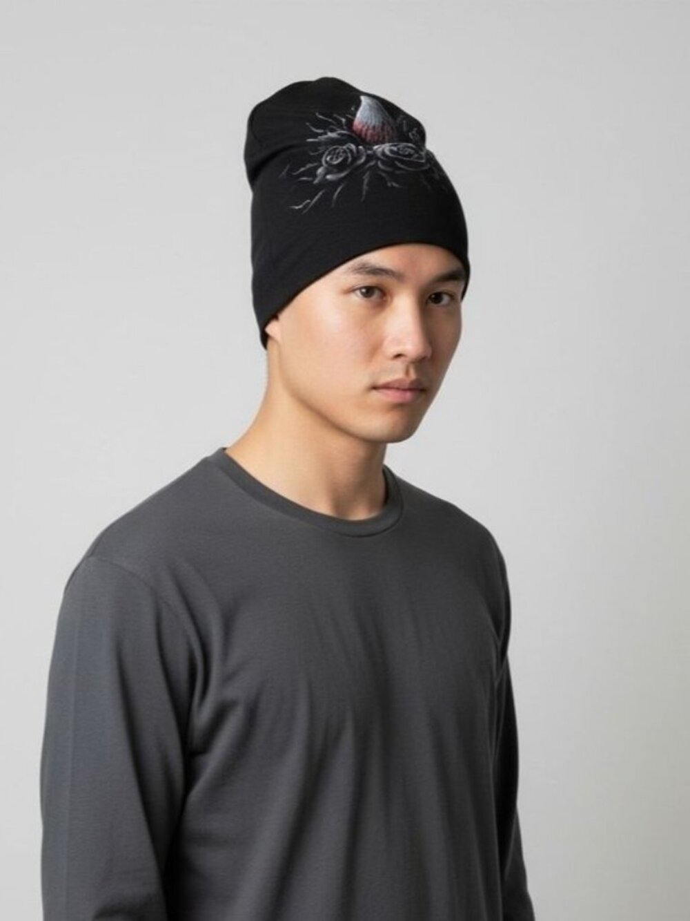 Spiral Direct ✦ She Devil Beanie ✦ Black Gothic Rose Horn Graphic Unisex L NWT